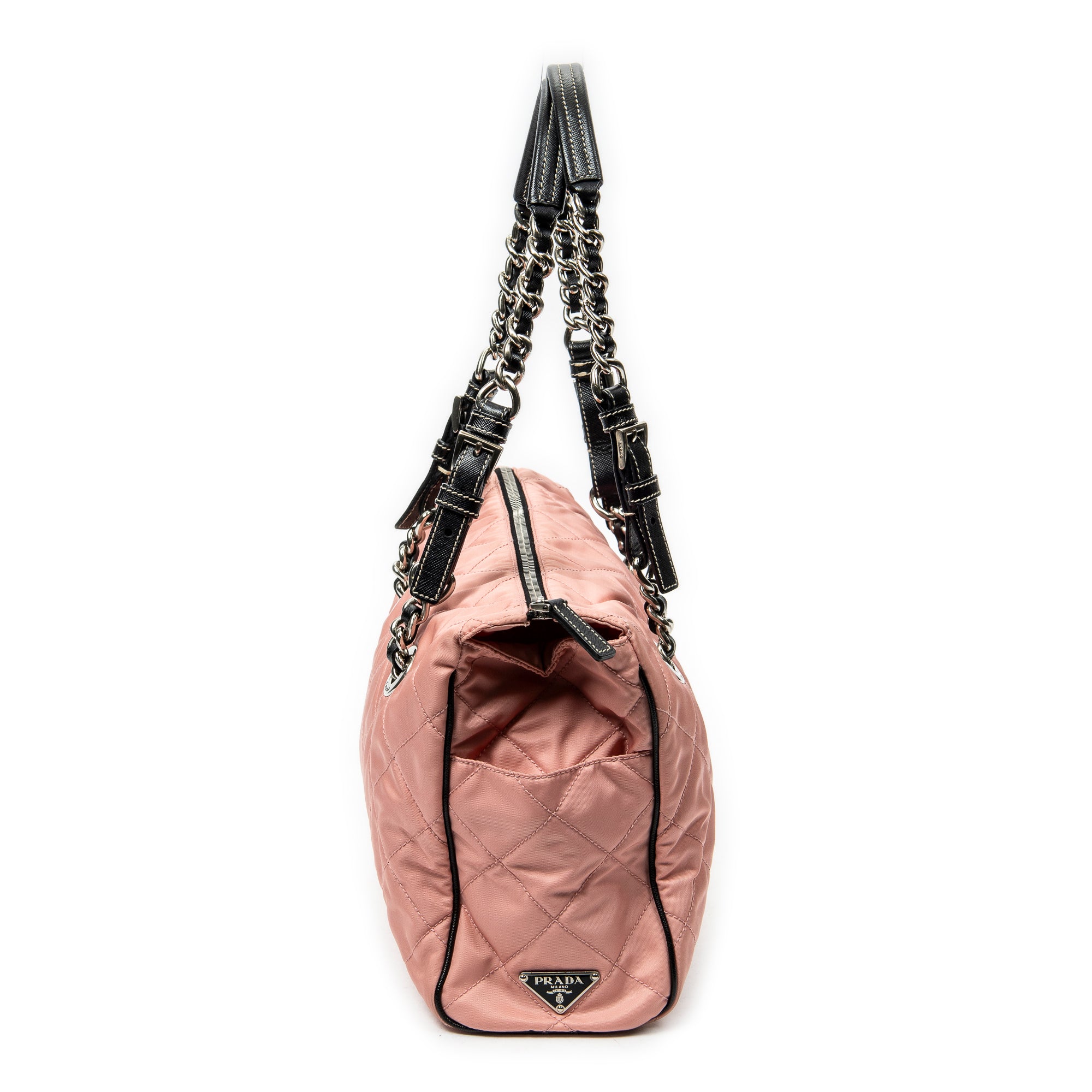 Prada - Sac fourre-tout zippé à chaîne - Rose/Noir