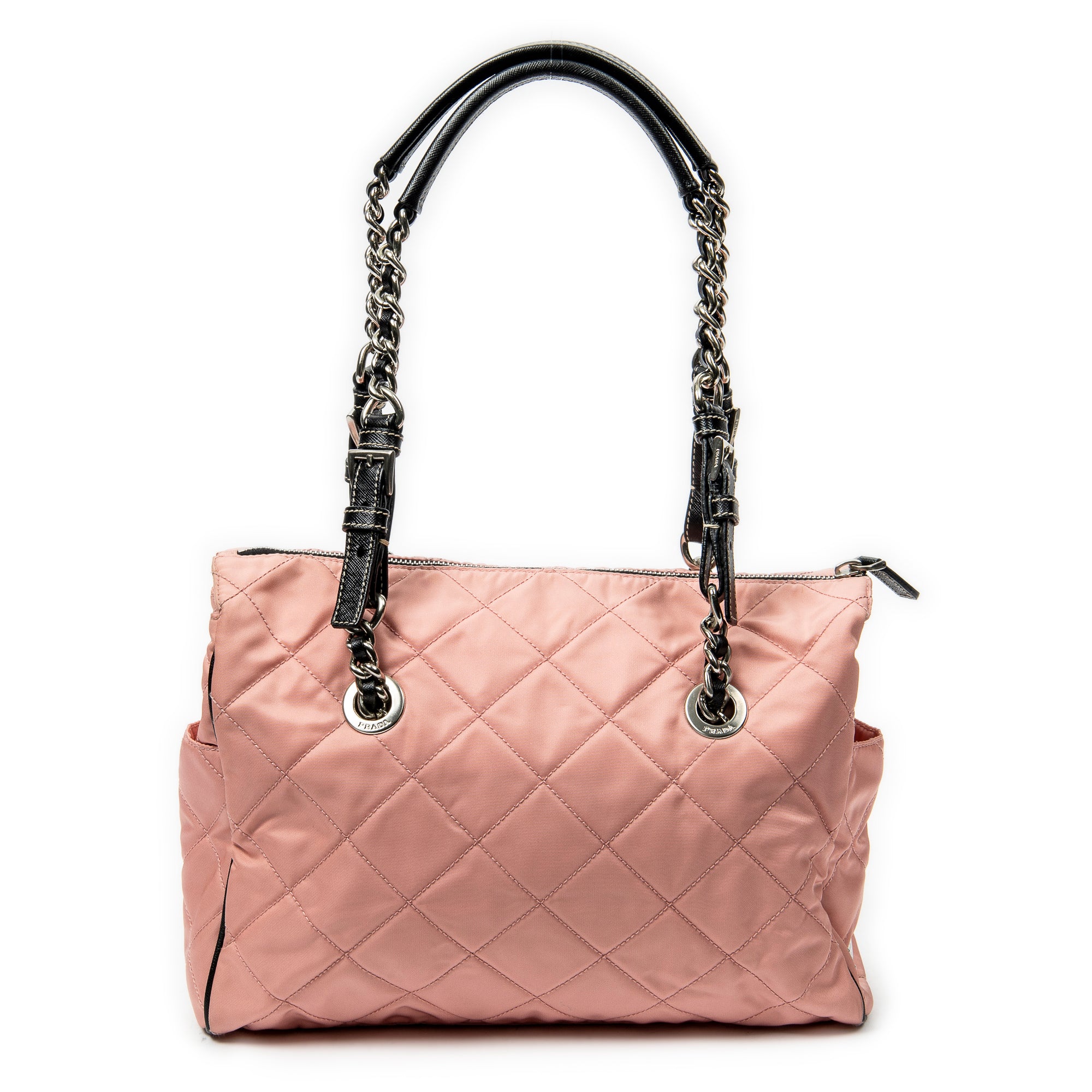 Prada - Sac fourre-tout zippé à chaîne - Rose/Noir