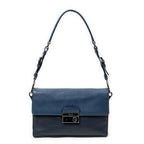Shoulder Bag Sound Lock Flap Navy Saffiano Leather