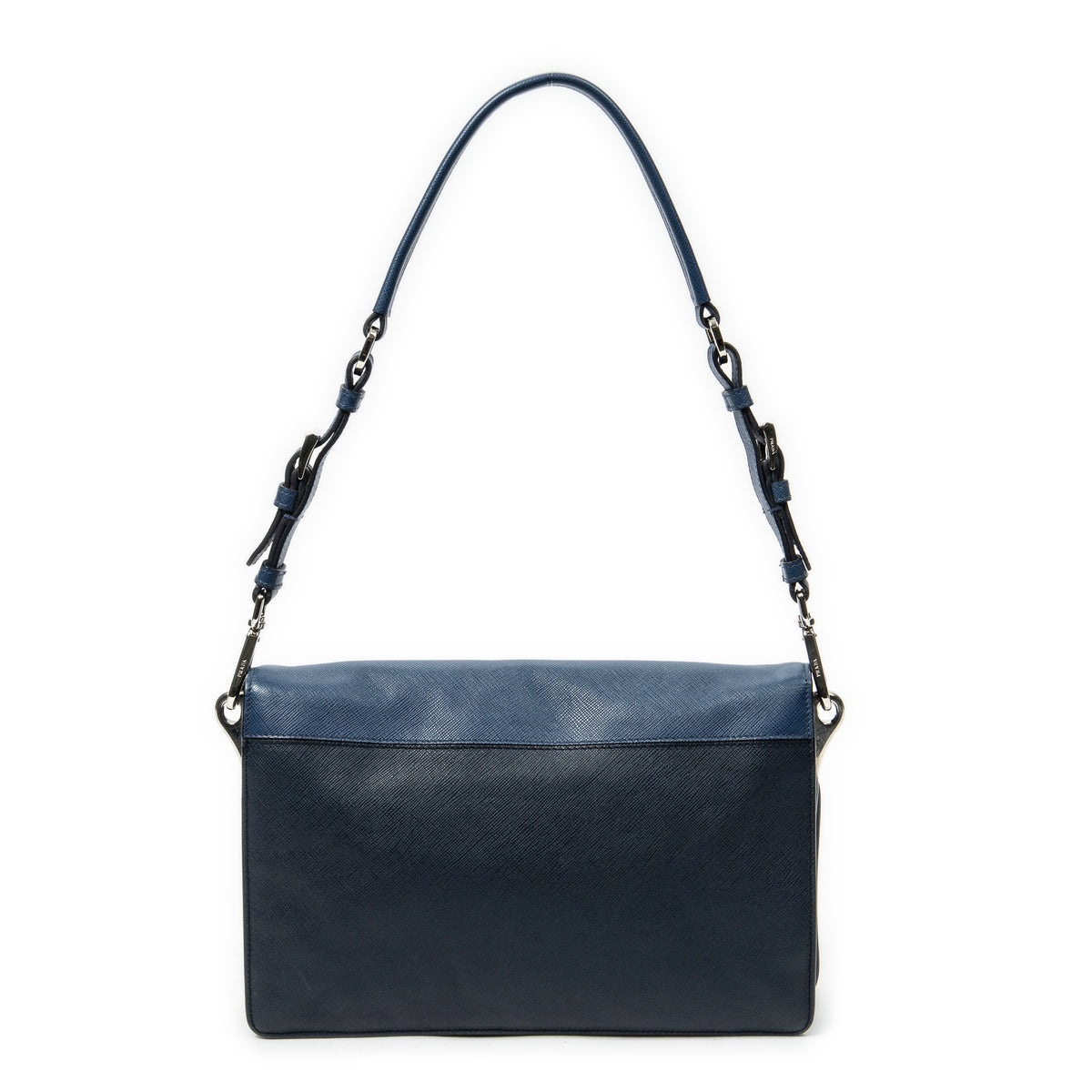 Shoulder Bag Sound Lock Flap Navy Saffiano Leather