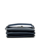 Shoulder Bag Sound Lock Flap Navy Saffiano Leather