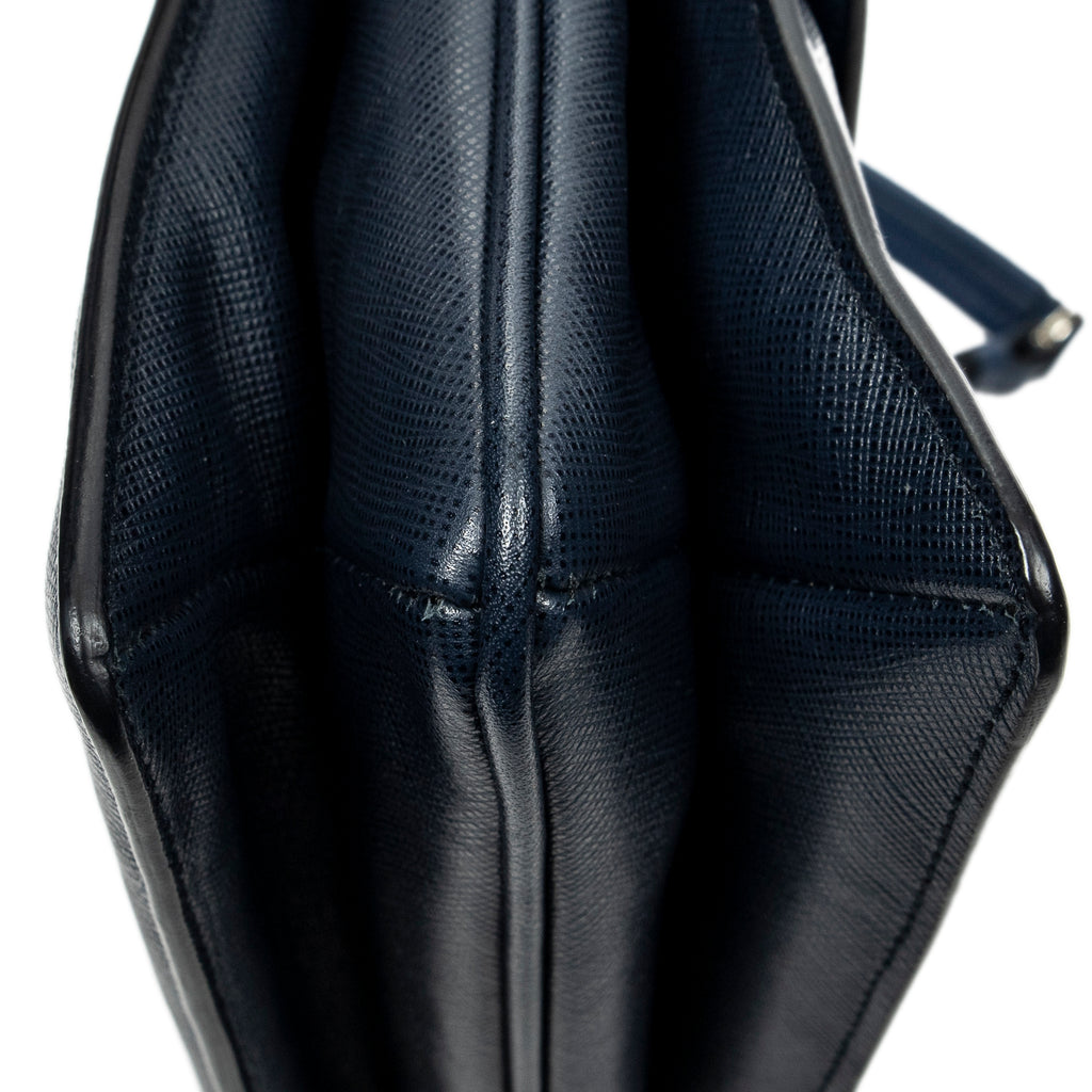Shoulder Bag Sound Lock Flap Navy Saffiano Leather