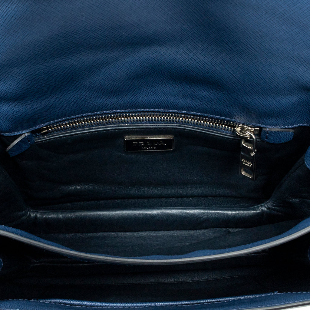 Shoulder Bag Sound Lock Flap Navy Saffiano Leather