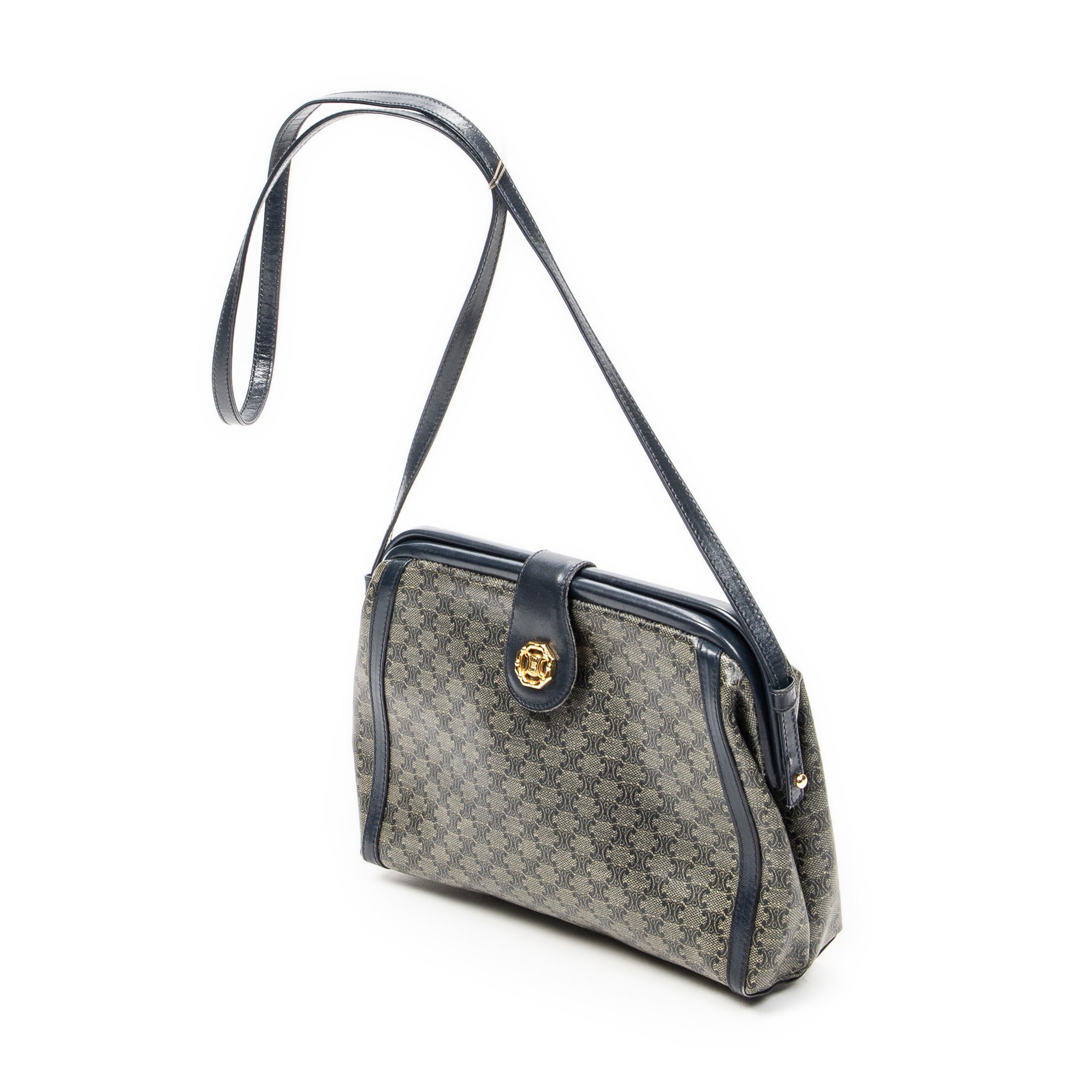 Shoulder Bag Vintage Frame Crossbody Navy Macadam Coated Canvas