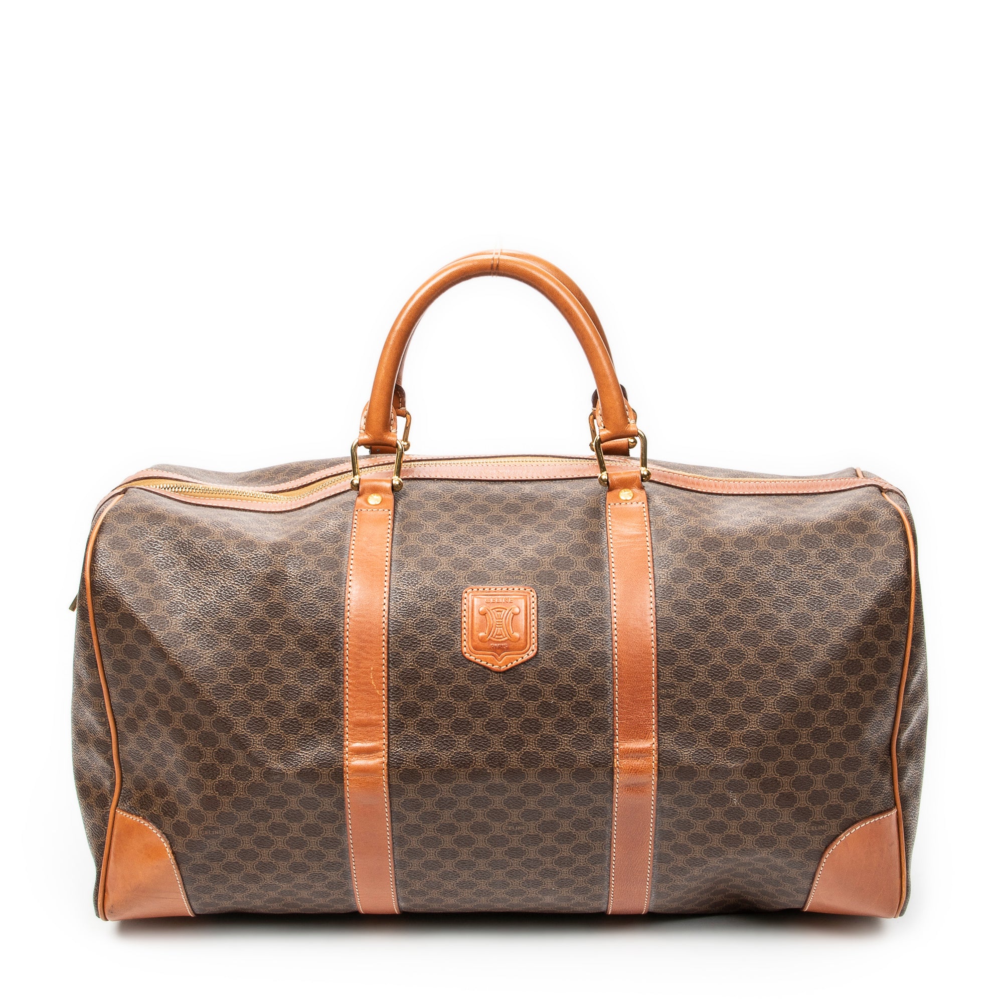 Travel Bag Vintage Large Travel Boston Brown Macadam Coated Canvas