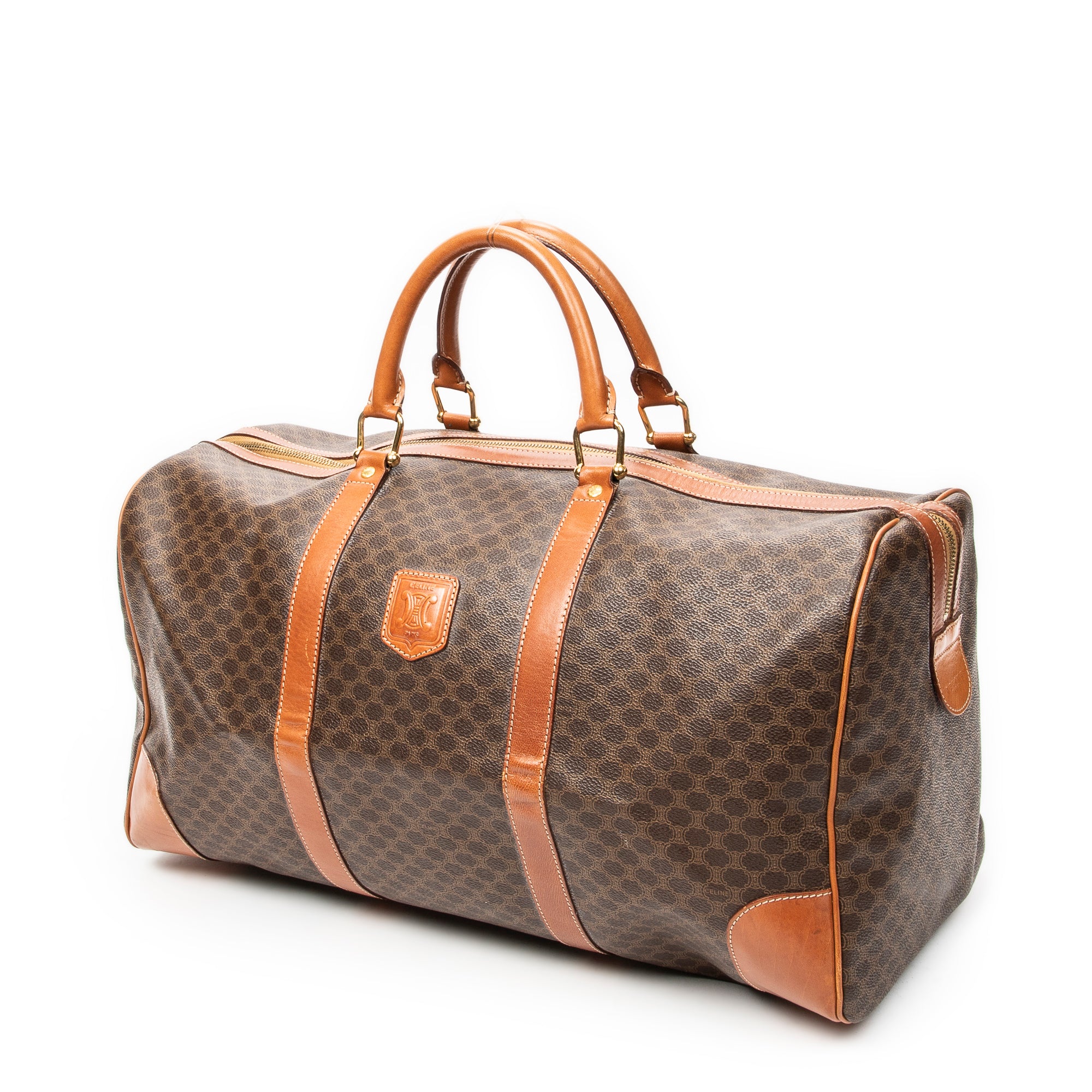 Travel Bag Vintage Large Travel Boston Brown Macadam Coated Canvas