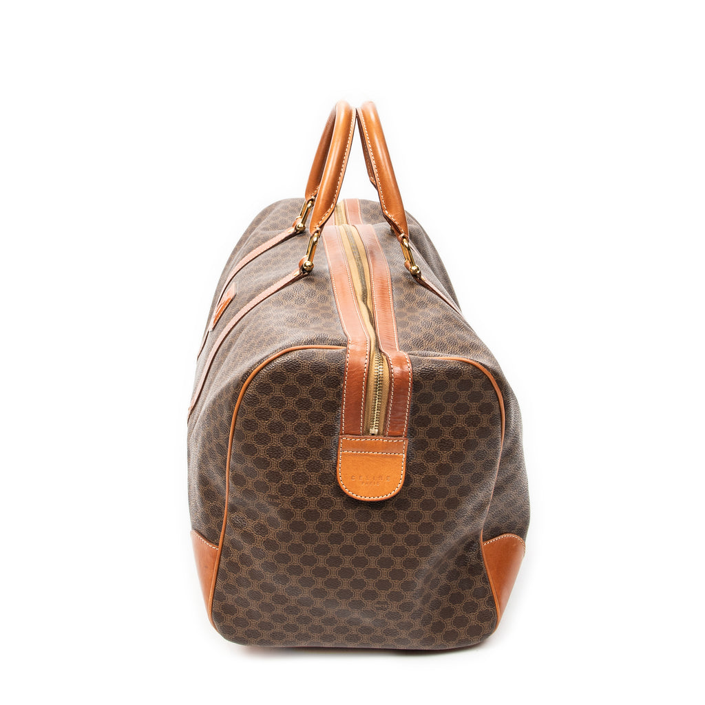 Travel Bag Vintage Large Travel Boston Brown Macadam Coated Canvas