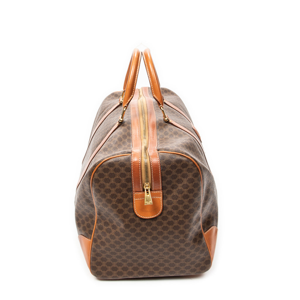 Travel Bag Vintage Large Travel Boston Brown Macadam Coated Canvas
