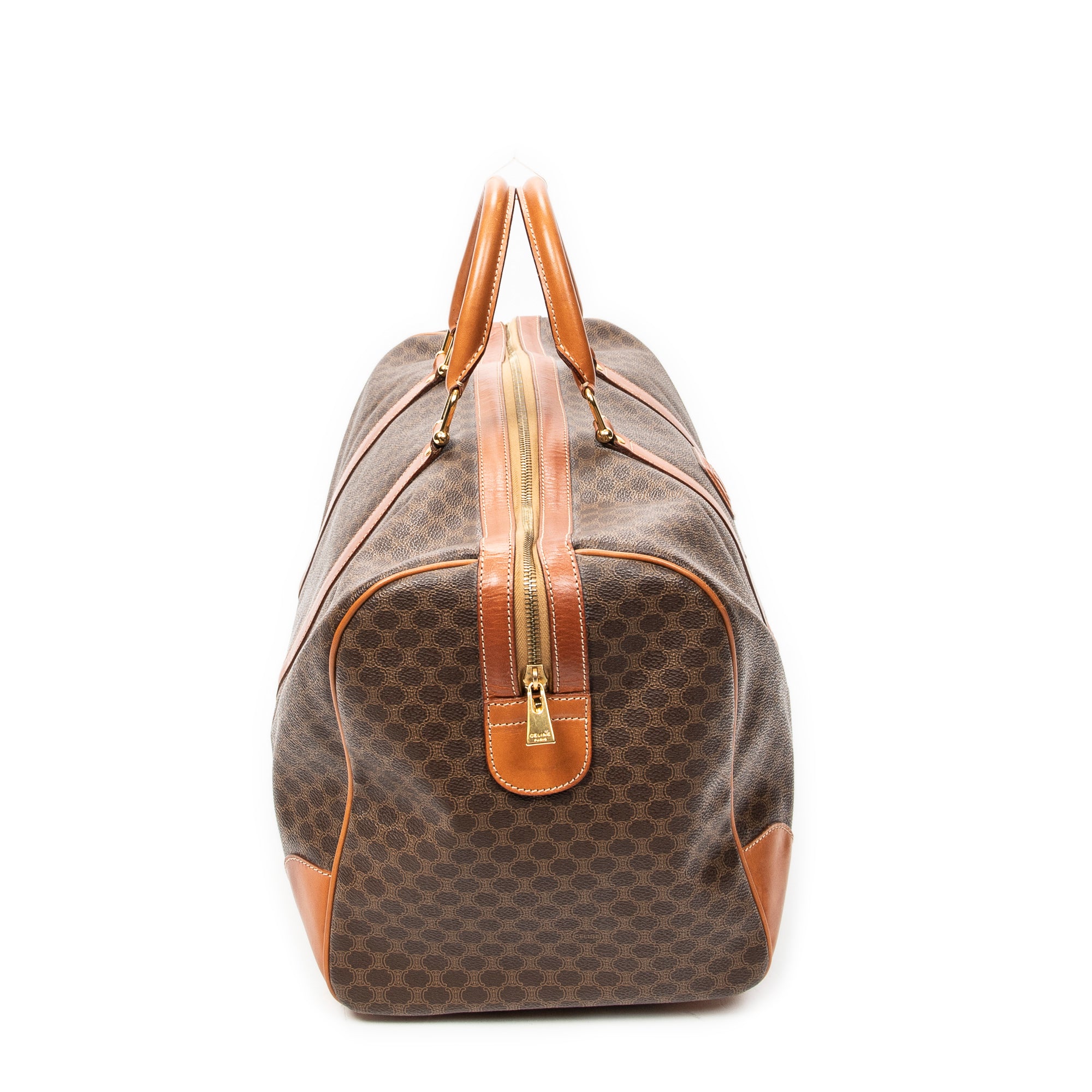 Travel Bag Vintage Large Travel Boston Brown Macadam Coated Canvas