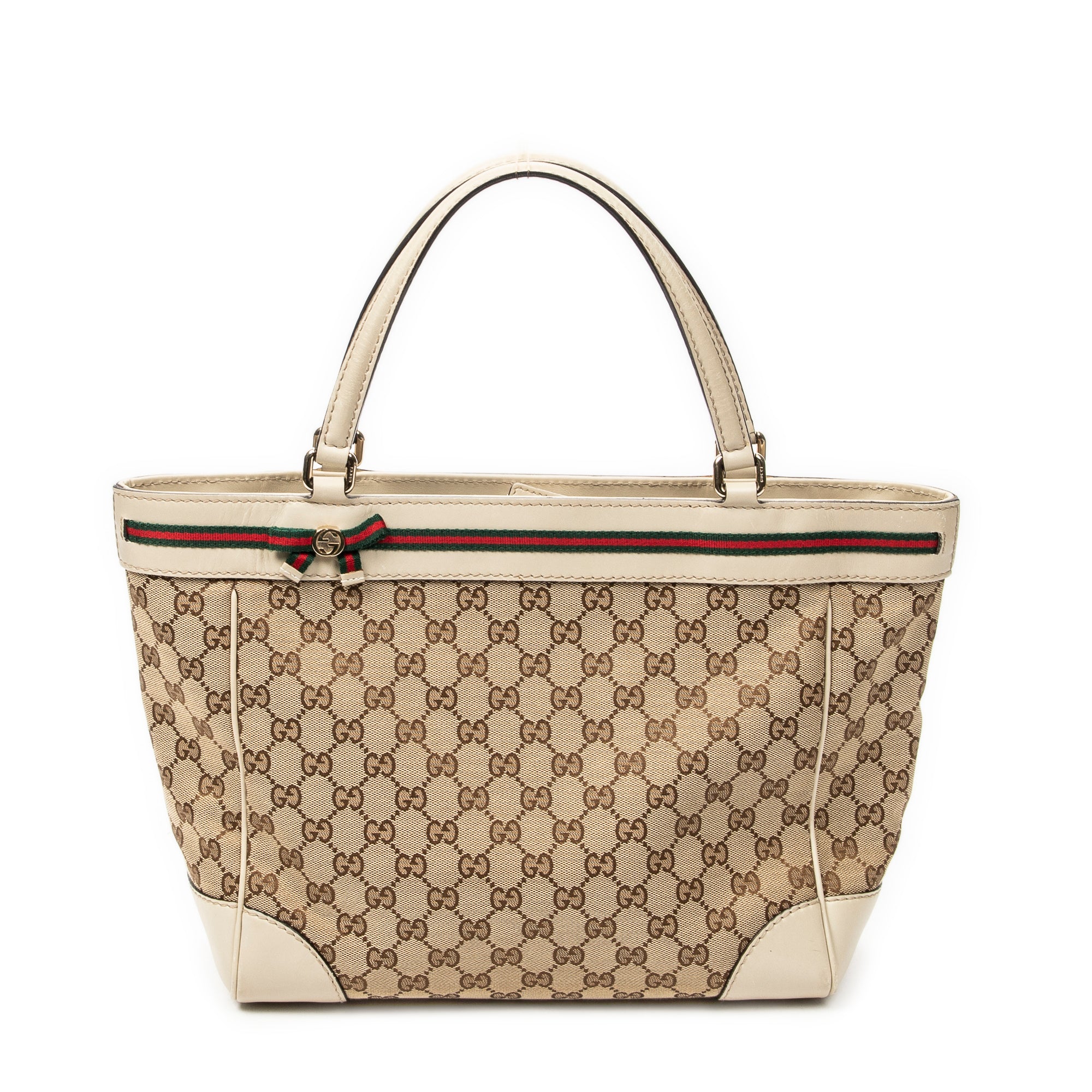 Shoulder Bag Web Mayfair Tote Beige Monogrammed Canvas