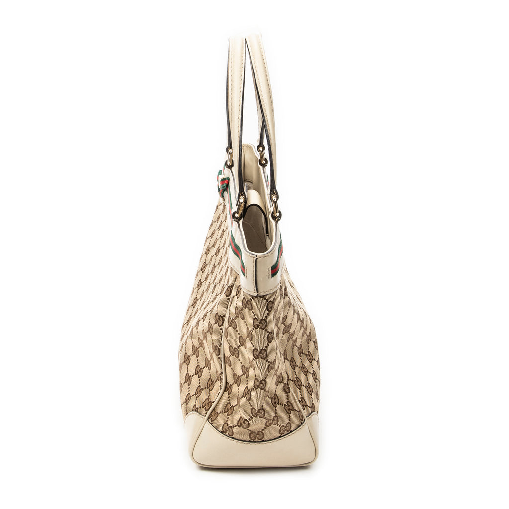 Shoulder Bag Web Mayfair Tote Beige Monogrammed Canvas
