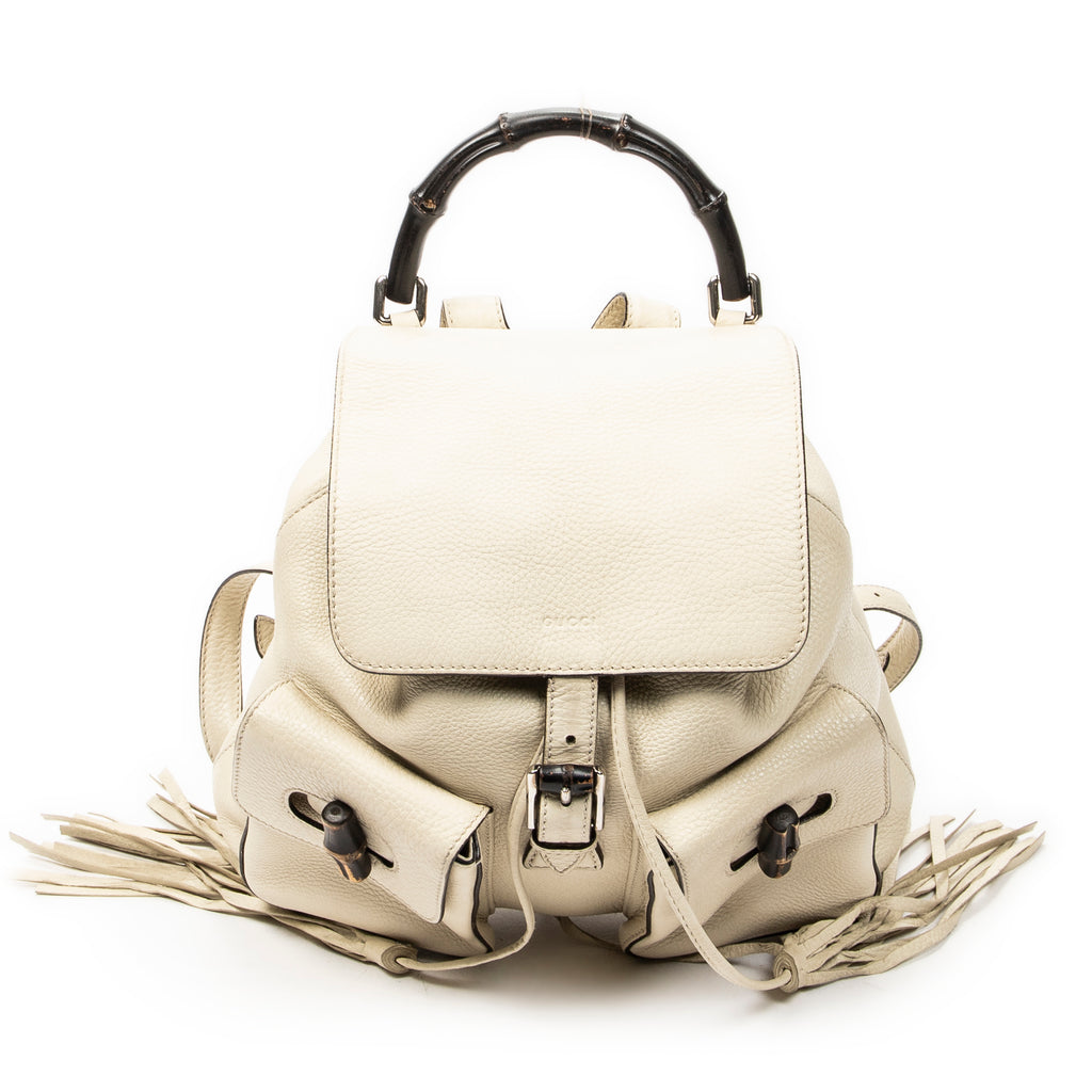Backpack Medium Bamboo Tassel Backpack Ivory Grained Calfskin Leather