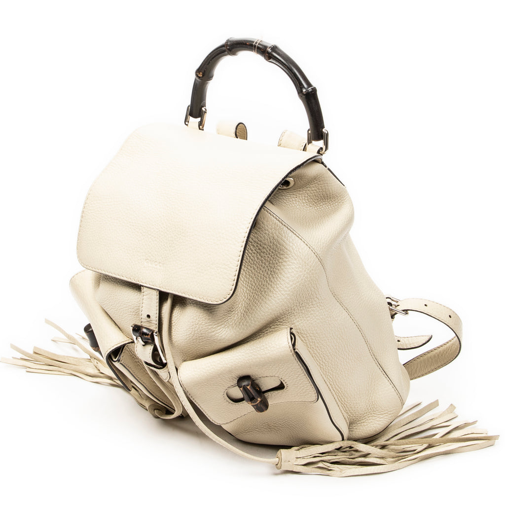Backpack Medium Bamboo Tassel Backpack Ivory Grained Calfskin Leather