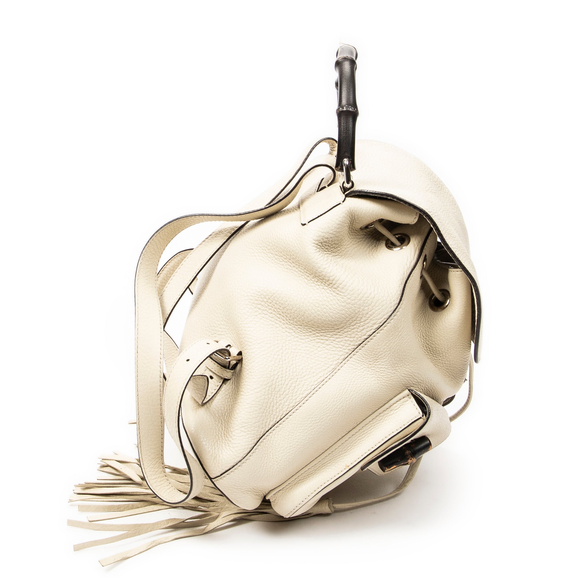 Backpack Medium Bamboo Tassel Backpack Ivory Grained Calfskin Leather