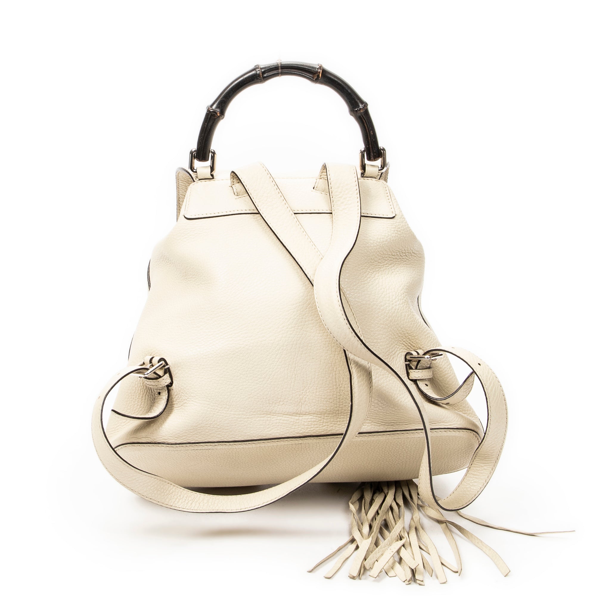 Backpack Medium Bamboo Tassel Backpack Ivory Grained Calfskin Leather