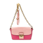 Shoulder Bag Pushlock Flap Chain Crossbody Pink Madras Leather
