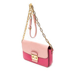 Shoulder Bag Pushlock Flap Chain Crossbody Pink Madras Leather