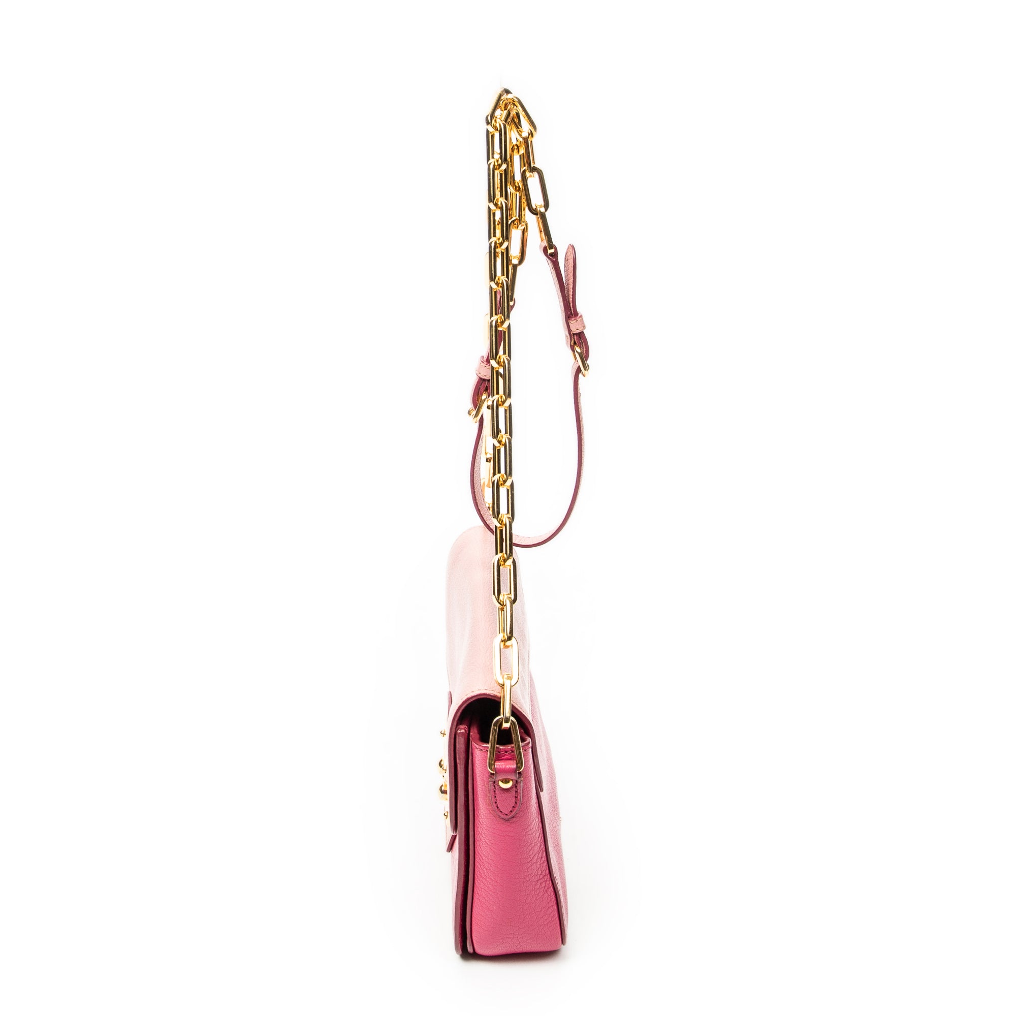 Shoulder Bag Pushlock Flap Chain Crossbody Pink Madras Leather