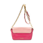 Shoulder Bag Pushlock Flap Chain Crossbody Pink Madras Leather