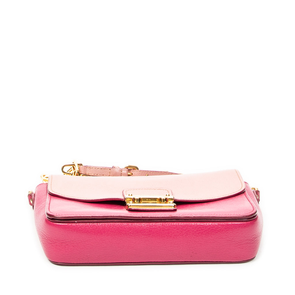 Shoulder Bag Pushlock Flap Chain Crossbody Pink Madras Leather