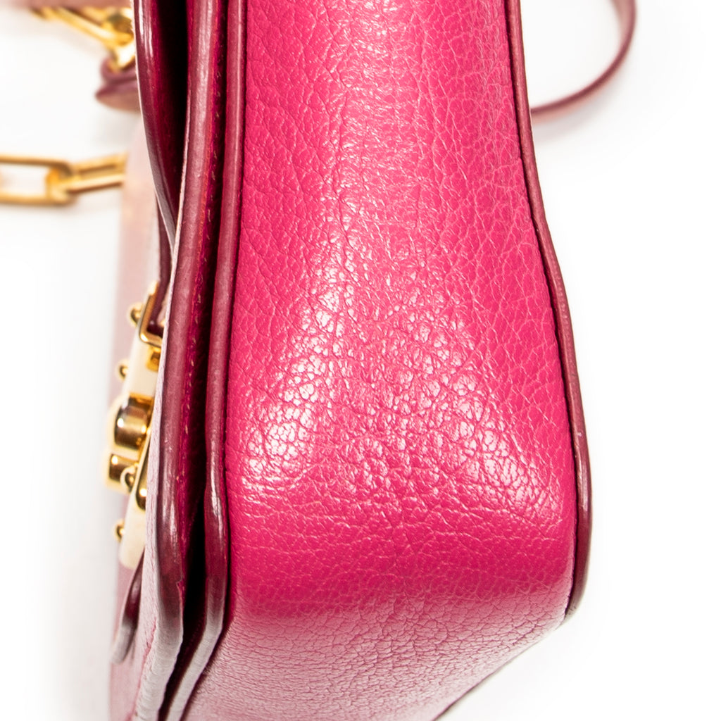 Shoulder Bag Pushlock Flap Chain Crossbody Pink Madras Leather