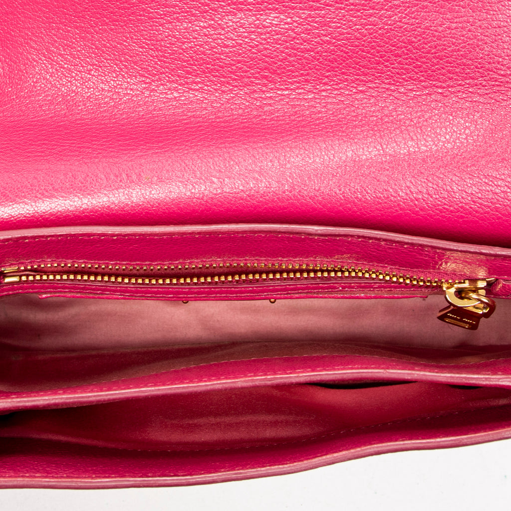 Shoulder Bag Pushlock Flap Chain Crossbody Pink Madras Leather