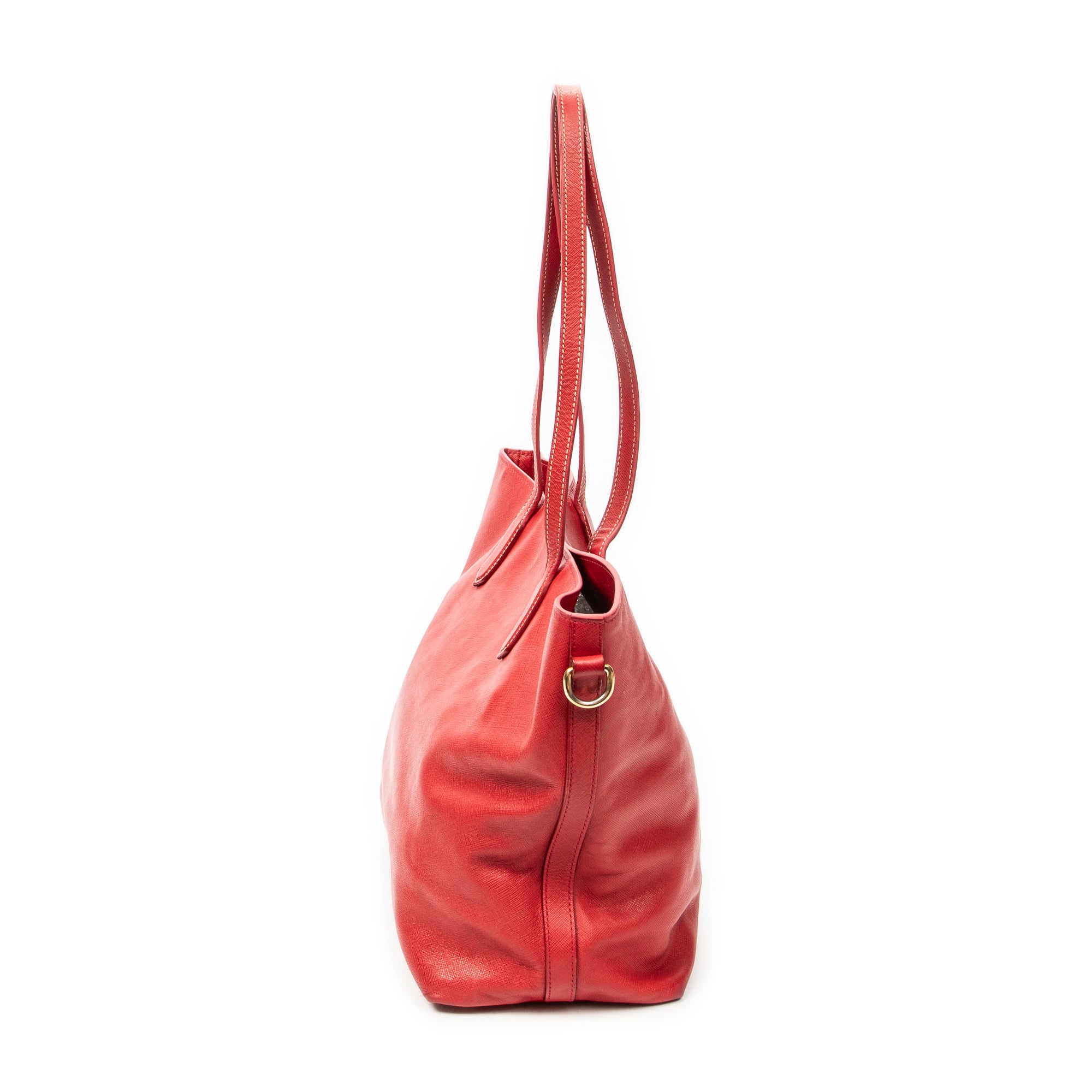 Bolso de hombro convertible abierto tipo tote de piel saffiano roja