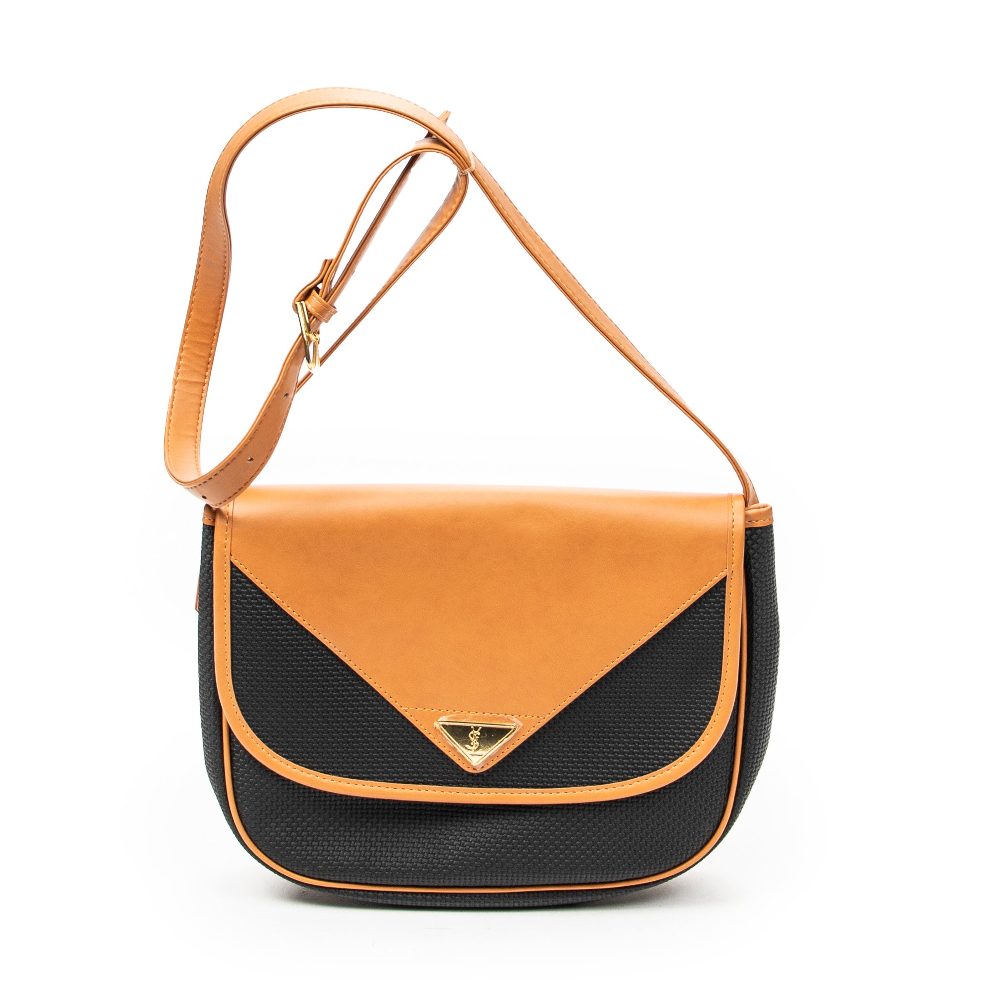 Shoulder Bag Vintage Flap Crossbody Black Woven Coated Canvas