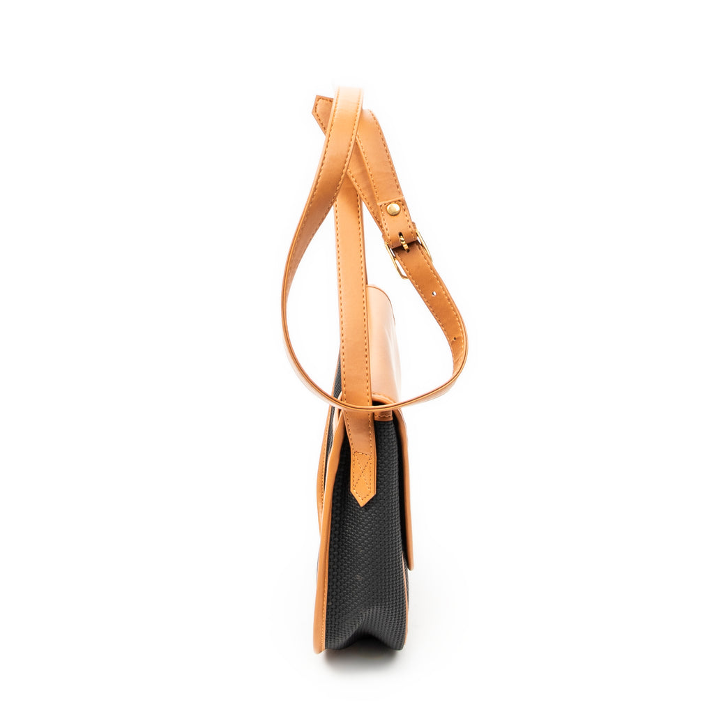 Shoulder Bag Vintage Flap Crossbody Black Woven Coated Canvas