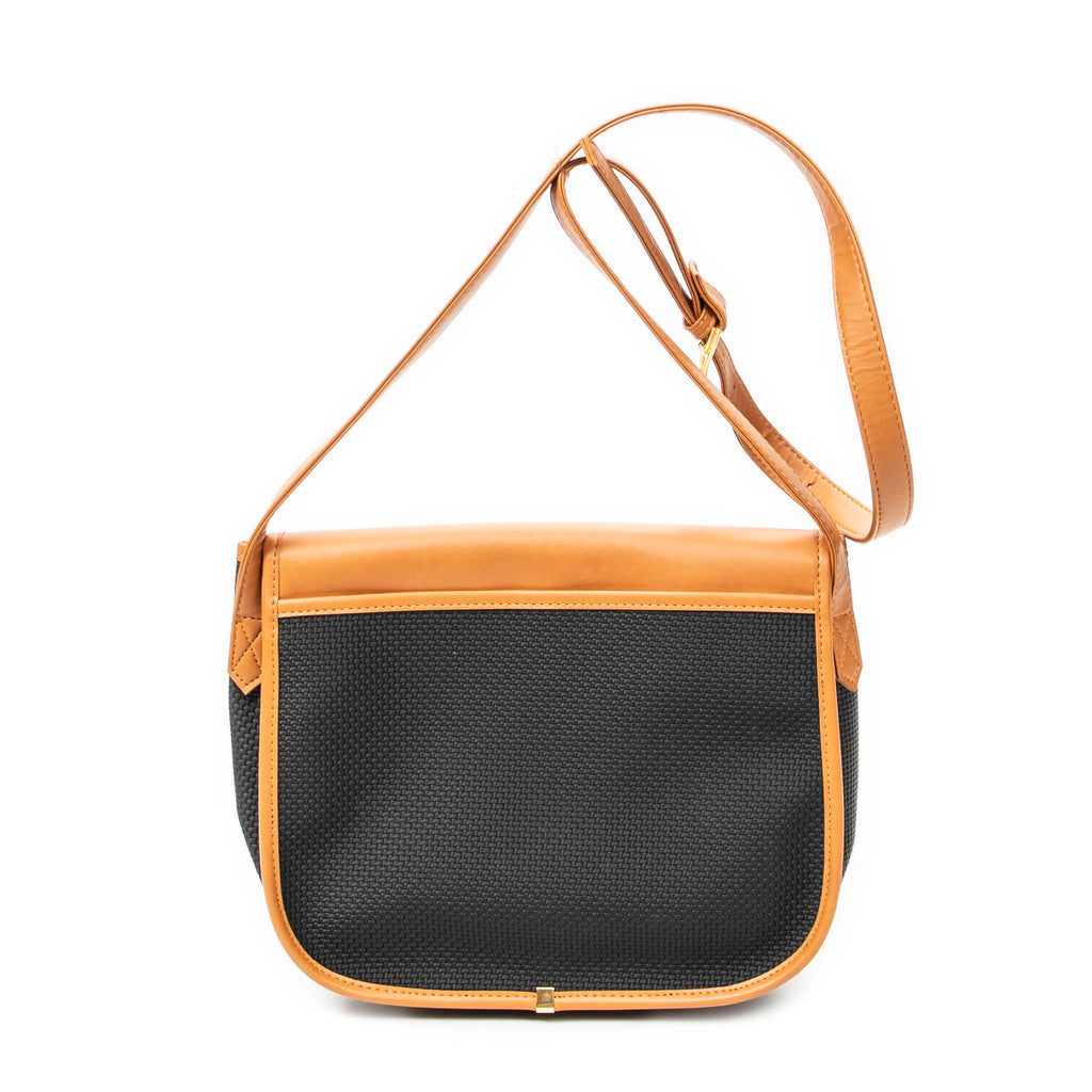 Shoulder Bag Vintage Flap Crossbody Black Woven Coated Canvas