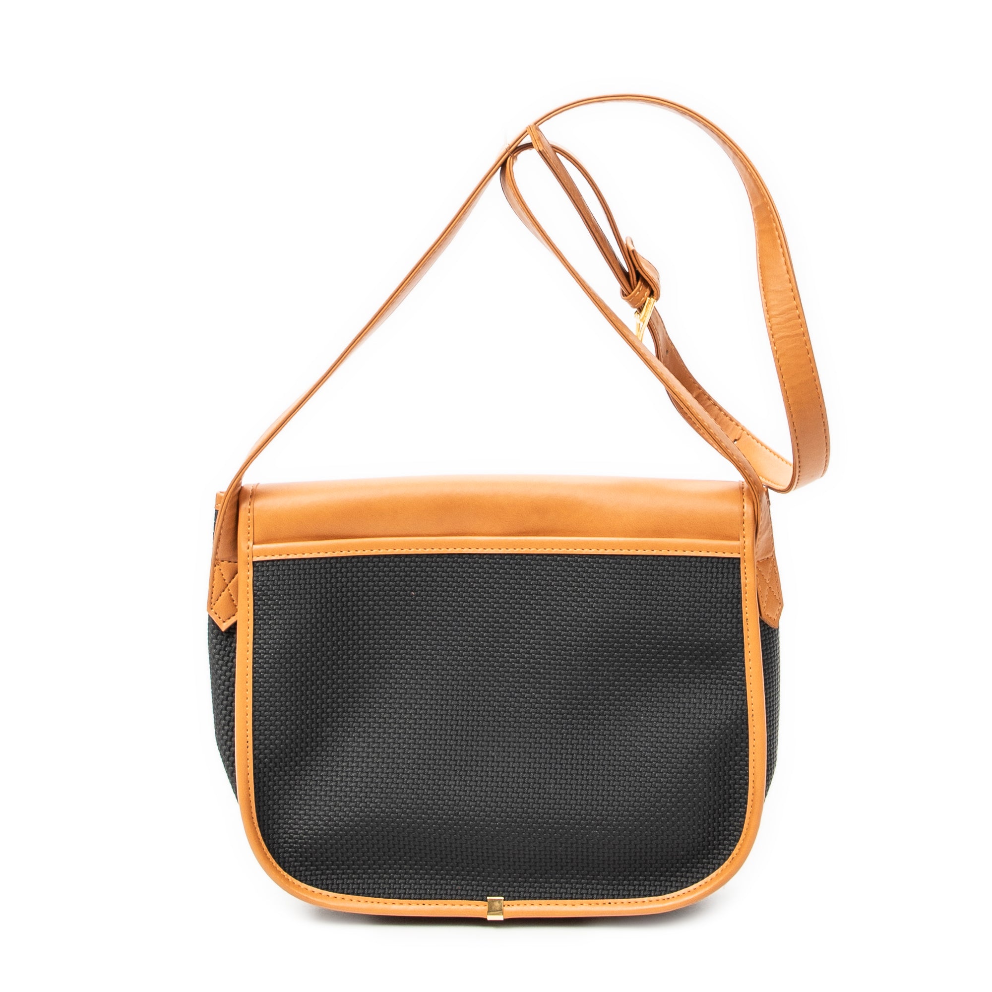 Shoulder Bag Vintage Flap Crossbody Black Woven Coated Canvas