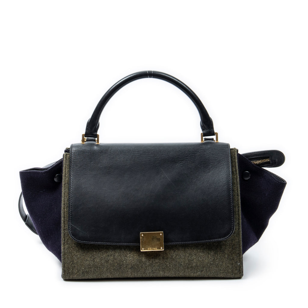 Shoulder Bag Small Tricolor Trapeze Green Felt Canvas