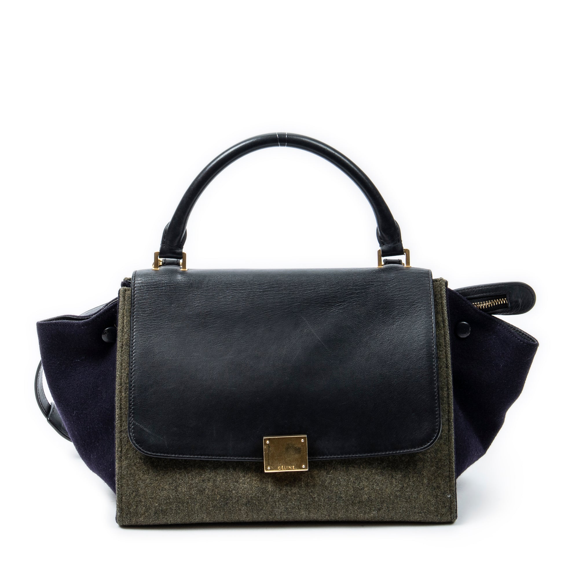 Shoulder Bag Small Tricolor Trapeze Green Felt Canvas