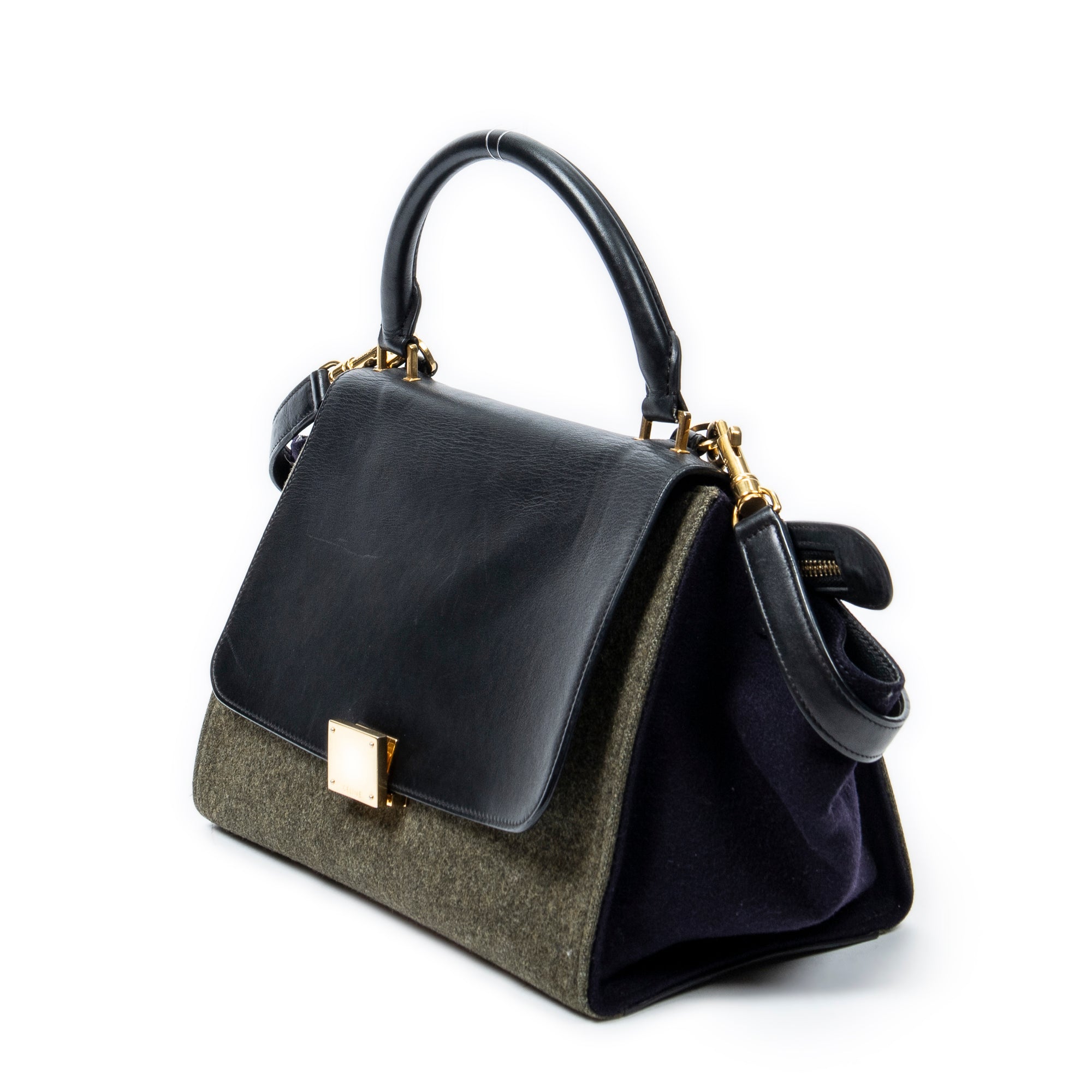 Shoulder Bag Small Tricolor Trapeze Green Felt Canvas