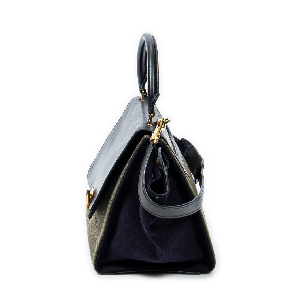 Shoulder Bag Small Tricolor Trapeze Green Felt Canvas