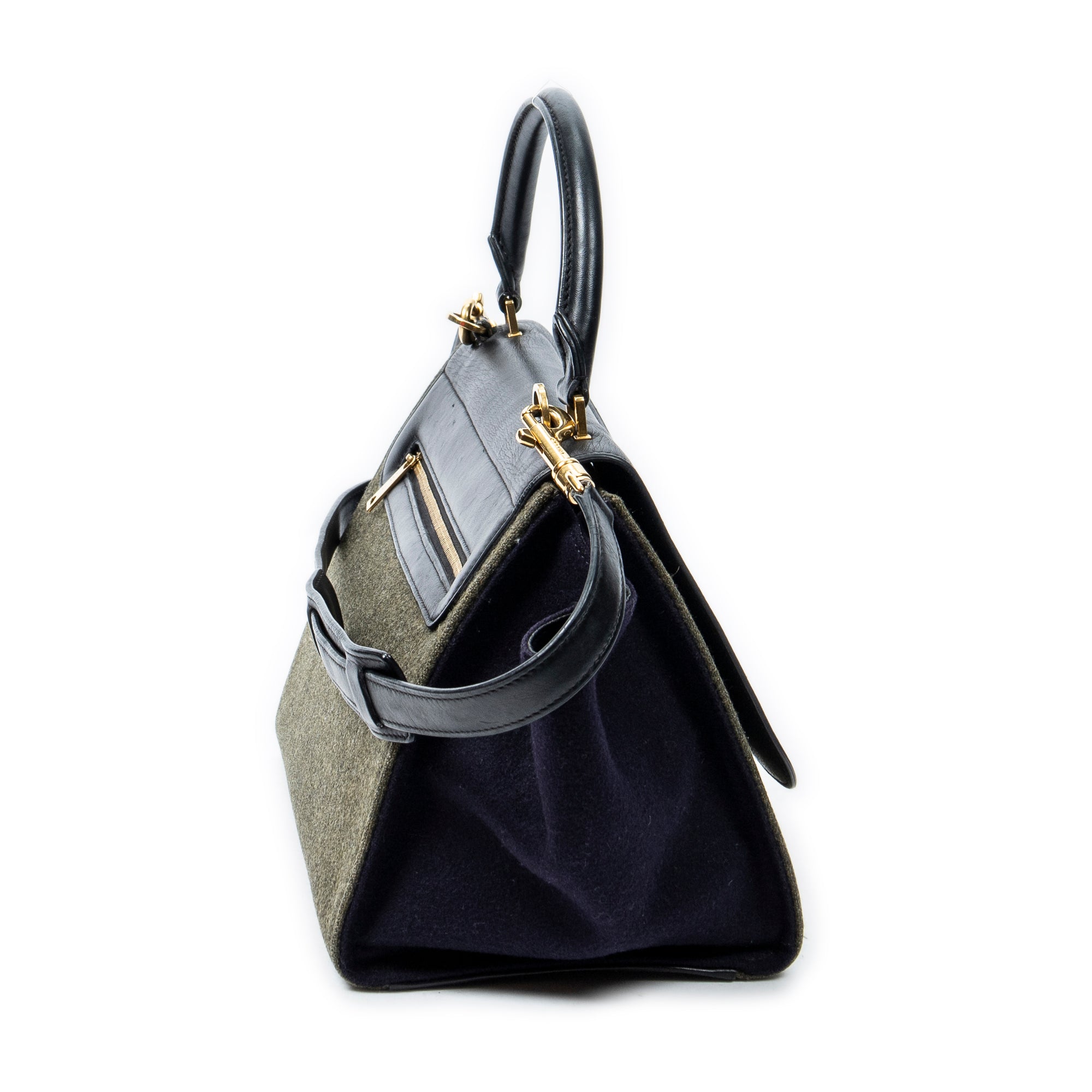 Shoulder Bag Small Tricolor Trapeze Green Felt Canvas