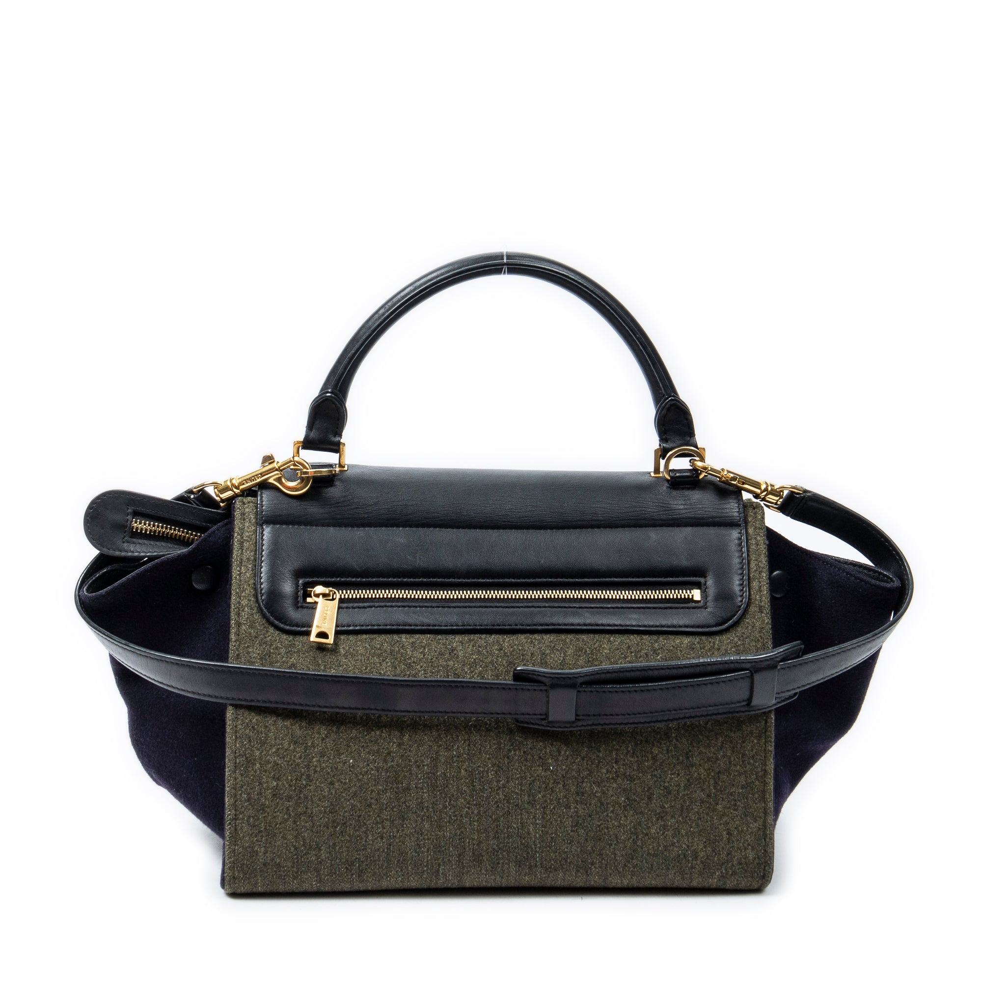 Shoulder Bag Small Tricolor Trapeze Green Felt Canvas