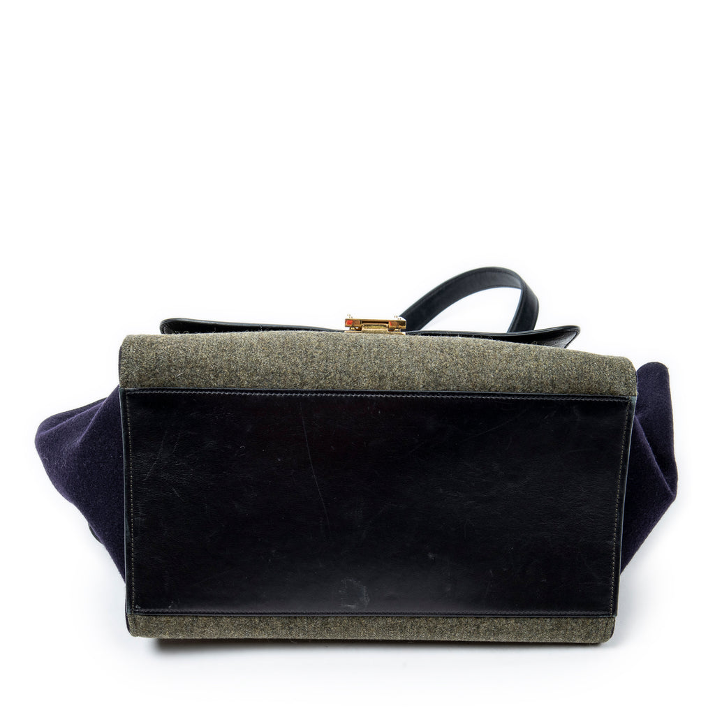 Shoulder Bag Small Tricolor Trapeze Green Felt Canvas