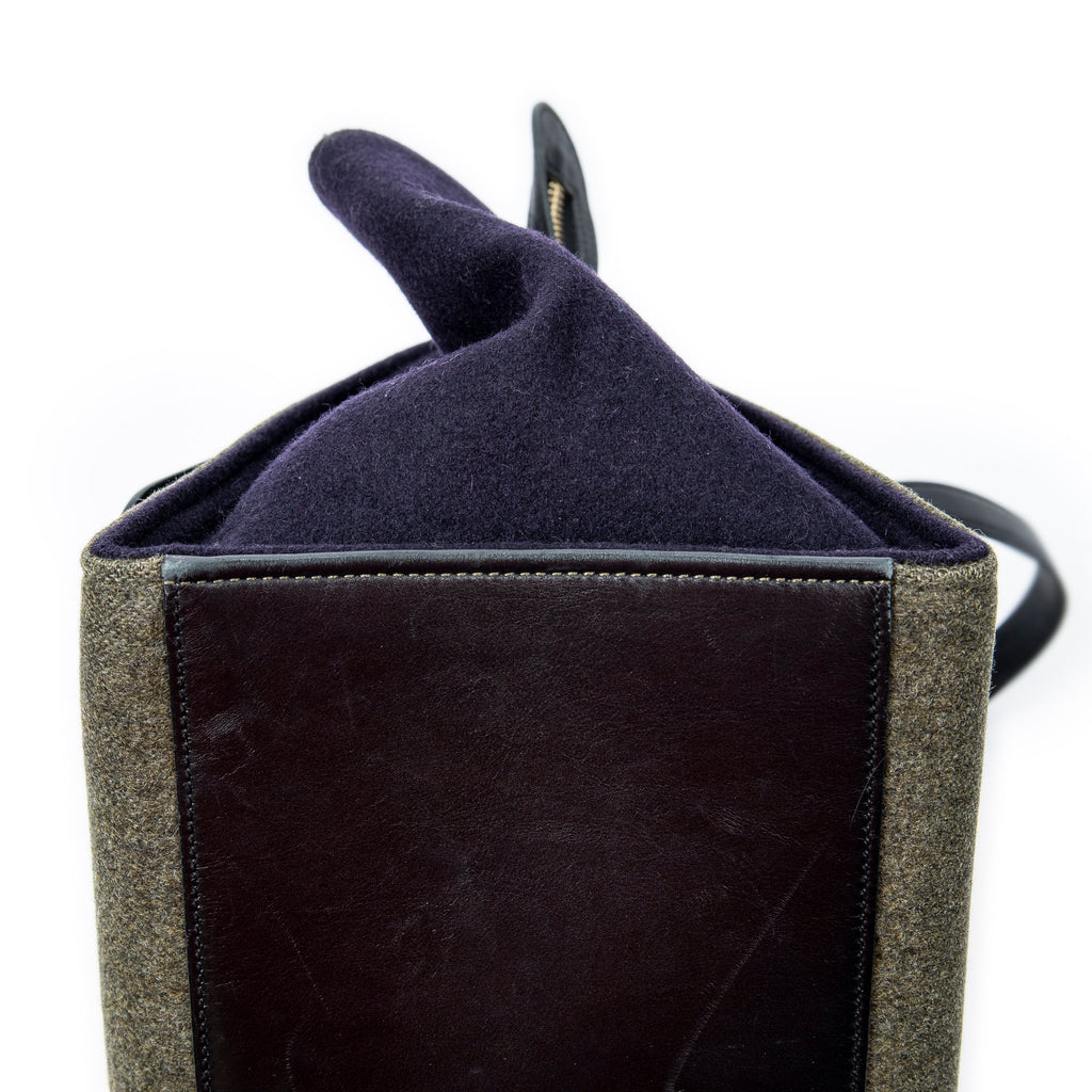 Shoulder Bag Small Tricolor Trapeze Green Felt Canvas