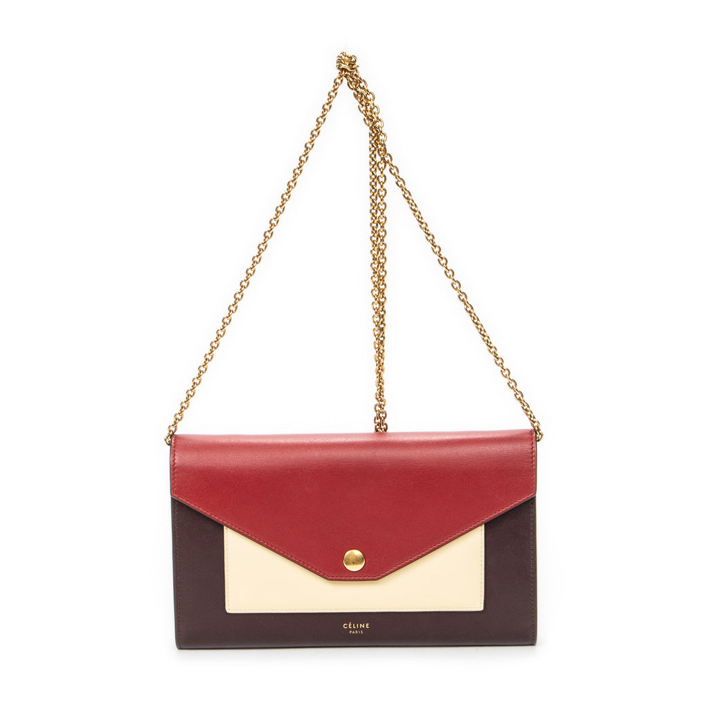 Shoulder Bag Envelope Wallet on Chain Burgundy Calfskin Leather