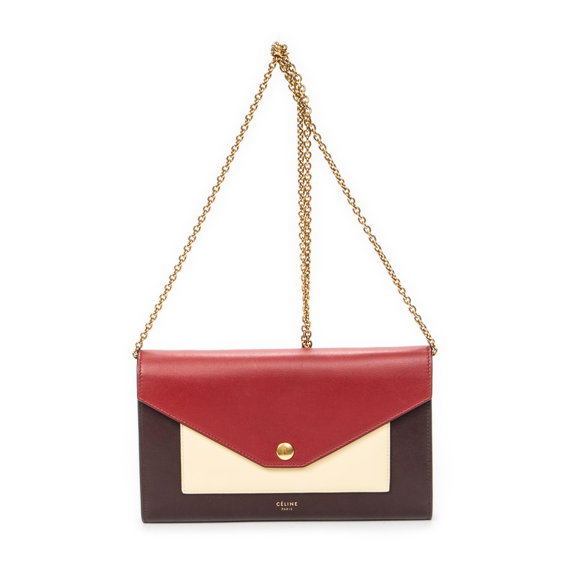 Shoulder Bag Envelope Wallet on Chain Burgundy Calfskin Leather