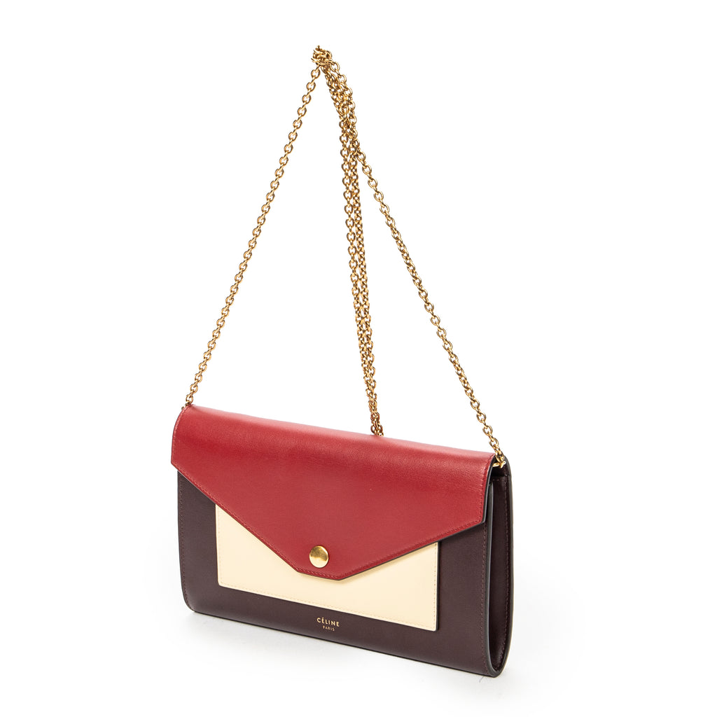 Shoulder Bag Envelope Wallet on Chain Burgundy Calfskin Leather