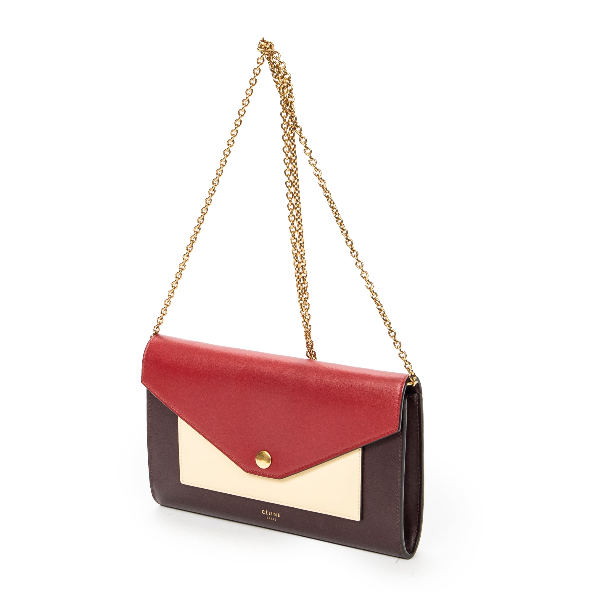 Shoulder Bag Envelope Wallet on Chain Burgundy Calfskin Leather