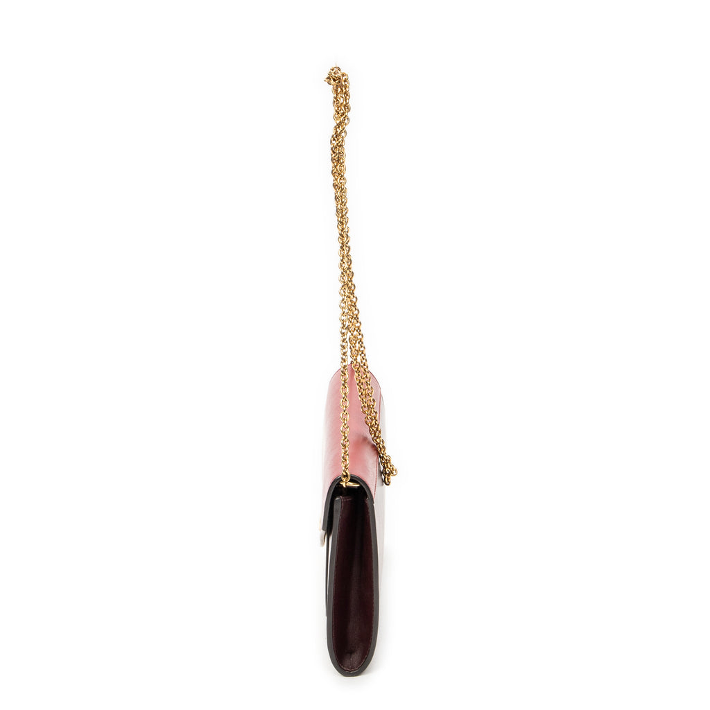 Shoulder Bag Envelope Wallet on Chain Burgundy Calfskin Leather