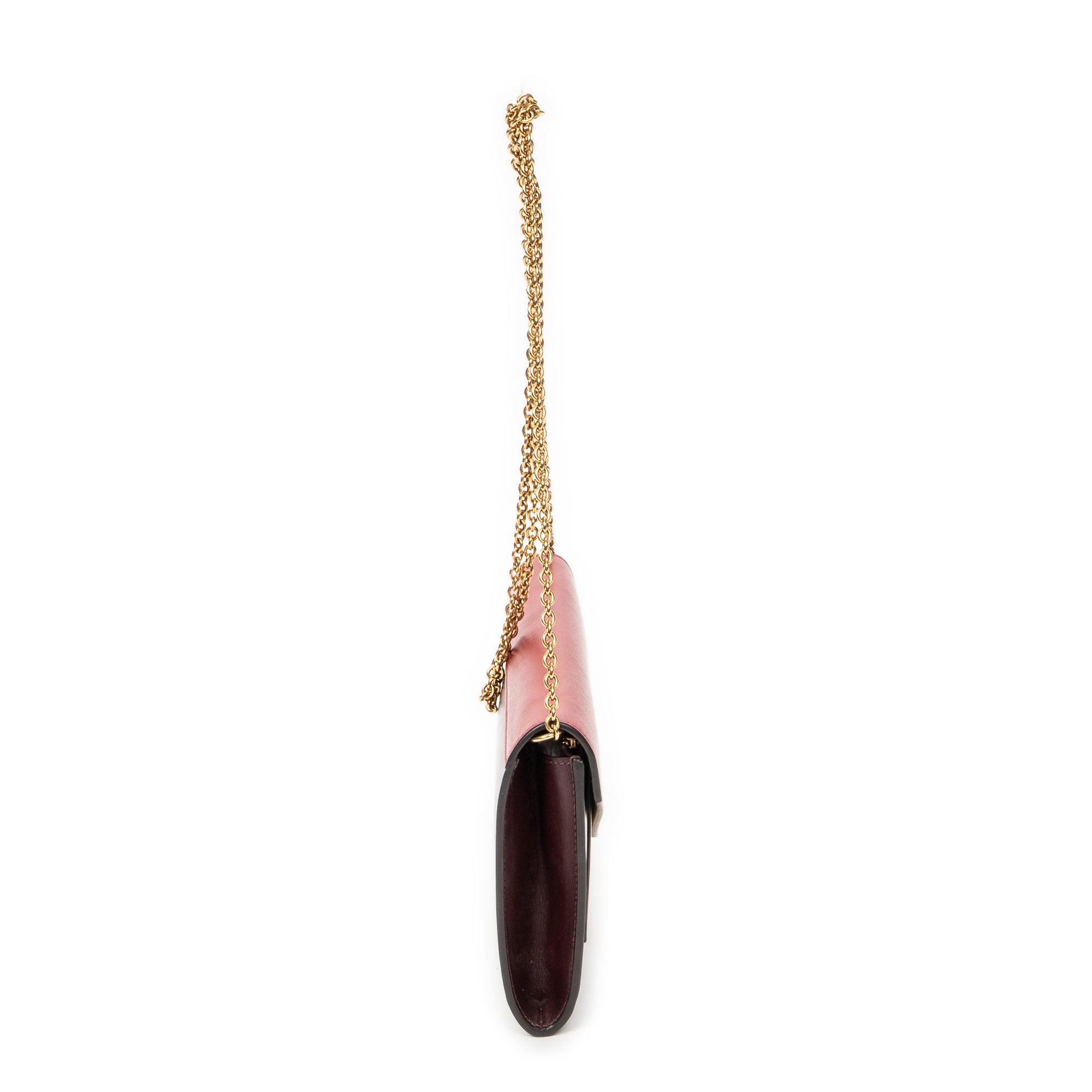 Shoulder Bag Envelope Wallet on Chain Burgundy Calfskin Leather