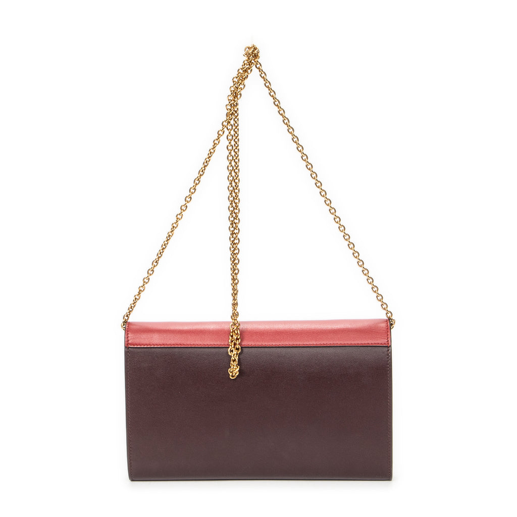 Shoulder Bag Envelope Wallet on Chain Burgundy Calfskin Leather