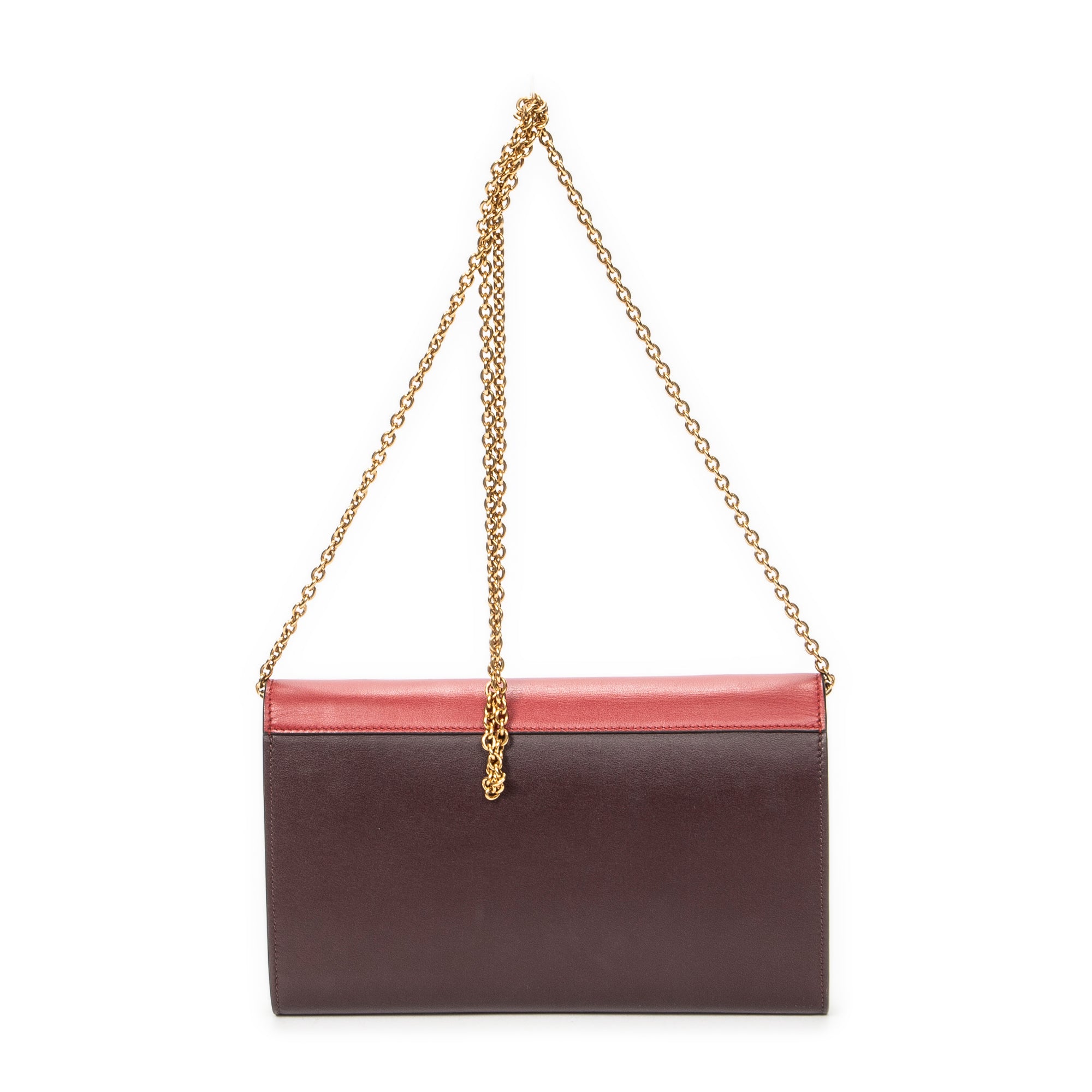 Shoulder Bag Envelope Wallet on Chain Burgundy Calfskin Leather