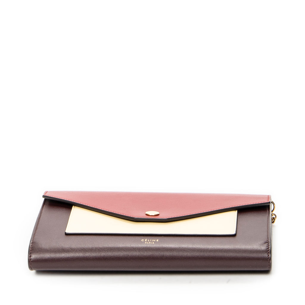 Shoulder Bag Envelope Wallet on Chain Burgundy Calfskin Leather