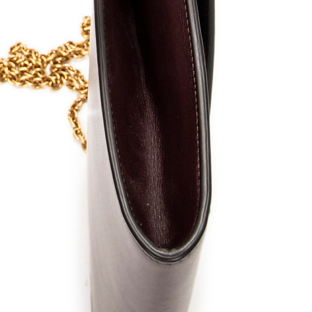Shoulder Bag Envelope Wallet on Chain Burgundy Calfskin Leather