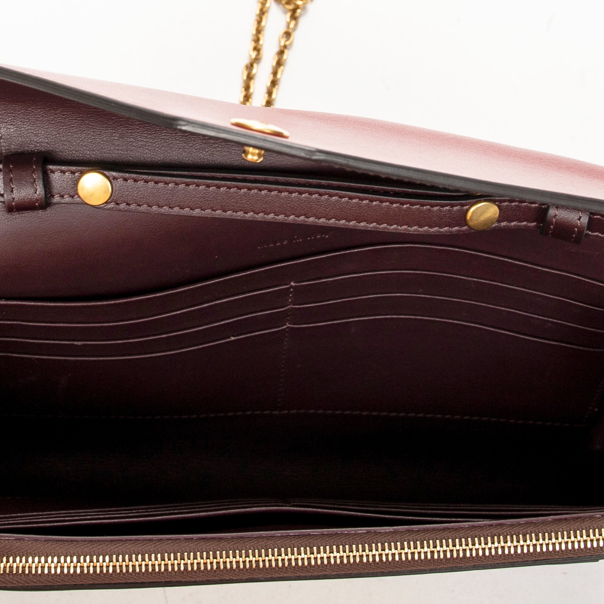 Shoulder Bag Envelope Wallet on Chain Burgundy Calfskin Leather